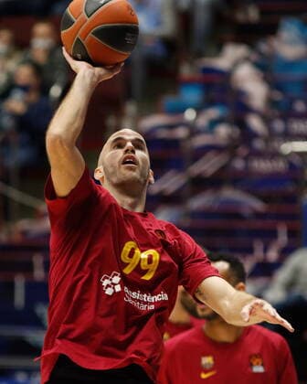 Saint Petersburg, Russia - 30 April 2021: Nick Calathes (99) of Barcelona are seen in action during the 2020-2021 Playoffs EuroLeague, match 4 between FC Barcelona, Barca and Zenit. MaksimxKonstantinov