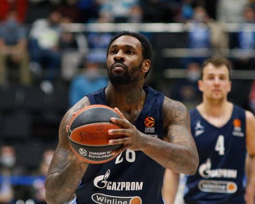 Saint Petersburg, Russia - 30 April 2021: Tarik Black (28) of Zenit are seen in action during the 2020-2021 Playoffs EuroLeague, match 4 between FC Barcelona, Barca and Zenit. MaksimxKonstantinov