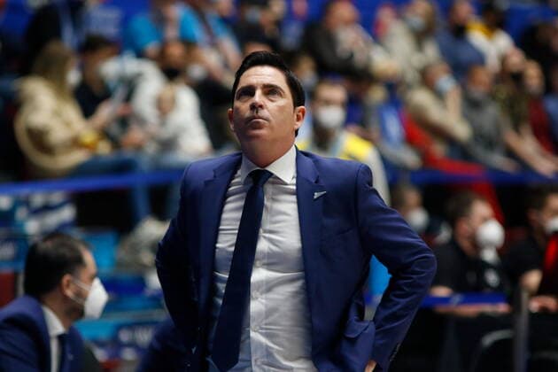 Saint Petersburg, Russia - 30 April 2021: Head coach Xavi Pascual of Zenit are seen in action during the 2020-2021 Playoffs EuroLeague, match 4 between FC Barcelona, Barca and Zenit. MaksimxKonstantinov