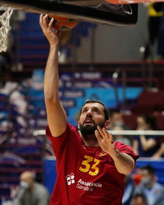 Saint Petersburg, Russia - 30 April 2021: Nikola Mirotic (33) of Barcelona are seen in action during the 2020-2021 Playoffs EuroLeague, match 4 between FC Barcelona, Barca and Zenit. MaksimxKonstantinov