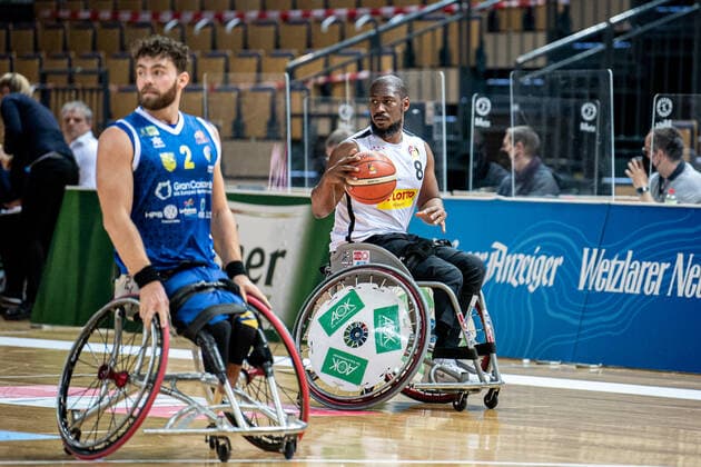 Champions Cup 2021; RSV Lahn-Dill - BSR ACE Gran Canaria Brian Bell ( 8 RSV Lahn-Dill), Mendel Op den Orth ( 2 BSR ACE Gran Canaria) Champions Cup 2021; RSV Lahn-Dill - BSR ACE Gran Canaria 30.04.2021; Rittal Arena, Wetzlar (Hessen) Copyright: xBEAUTIFULxSPORTS Roeczeyx