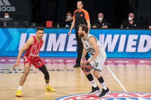 Basketball, Euroleague, day0 04 2021, FC Bayern Munich Armani Olimpia Milan Pictured Wade BALDWIN FC Bayern Munich, 2 and Sergio RODRIGUEZ Armani Olimpia Milan, 13 dribbling ball Munich Audi Dome Bayern Germany. Copyright: Passion2Press.dex xMarkusxFischerx