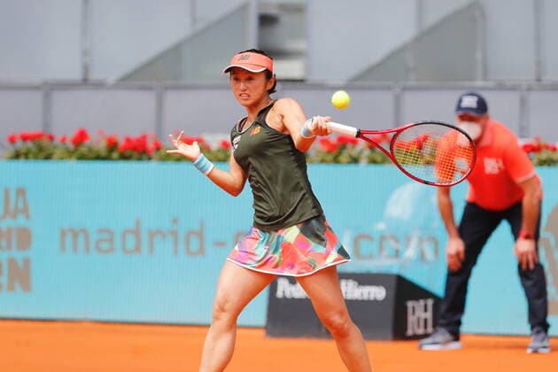 Misaki Doi (JPN), APRIL 30, 2021 - Tennis : Misaki Doi of Japan during Singles 1st round match against Naomi Osaka of Japan on the WTA, Tennis Damen 1000 Mutua Madrid Open tennis tournament at the Caja Magica in Madrid, Spain. Noxthirdxpartyxsales  (0117029334st)