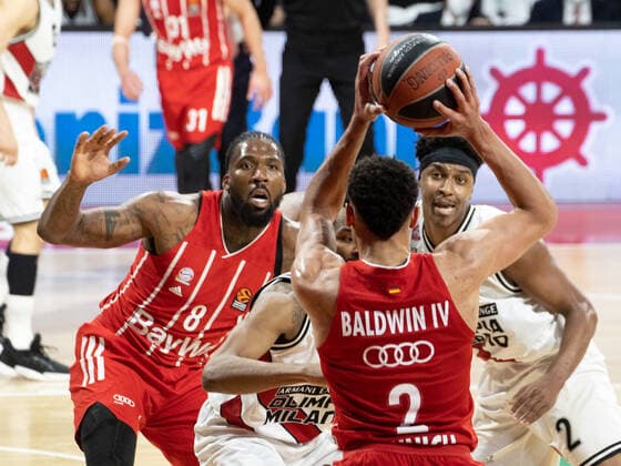 Bayerns 8 Jalen REYNOLDS and 2 Wade BALDWIN IV vs Milans 31 SHIELDS and 2 LEDAY Basketball, FC Bayern Milano, Euroleague, Quaterfinal, match 4, Season 2020 2021, on 30 4 2021 in Munich, A U D I D O M E, Germany Source Copyright Credit Oryk HAIST xx