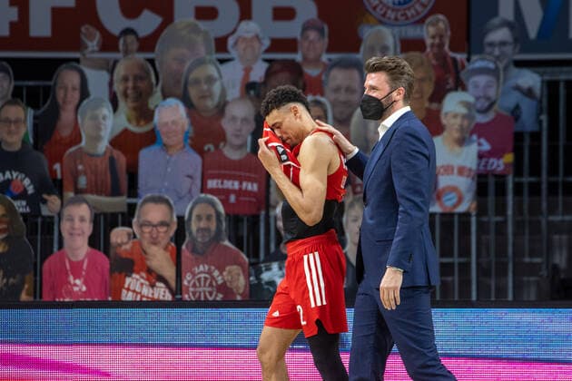 Bayerns 2 Wade BALDWIN IV and FCBB Managing Director Marko PESIC after the end of the game Basketball, FC Bayern Milano, Euroleague, Quaterfinal, match 4, Season 2020 2021, on 30 4 2021 in Munich, A U D I D O M E, Germany Source Copyright Credit Oryk HAIST xx