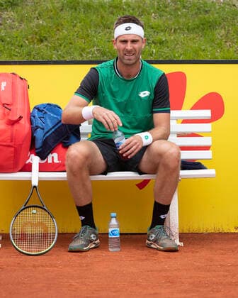 Norbert Gombos SVK sits on bench during break in play Copyright: xJuergenxHasenkopfx