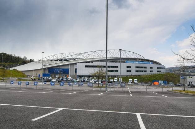 Brighton and Hove Albion v Leeds United Premier League 01 05 2021. A general view outside The American Express Community Stadium before the Premier League match between Brighton and Hove Albion and Leeds United at the American Express Community Stadium, Brighton and Hove, England on 1 May 2021. Brighton and Hove American Express Community Stadium East Sussex England Editorial use only DataCo restrictions apply See www.football-dataco.com , Copyright: xMalcolmxBrycex PSI-12650-0001
