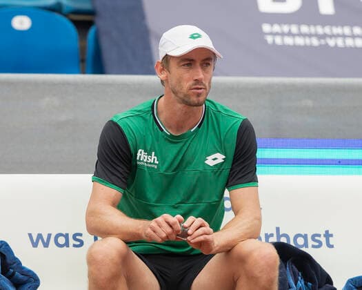 John Millman sits on bench during break Tennis BMW Open 2021 ATP MTTC Iphitos Munich Germany 1 May 2021 Copyright: xJuergenxHasenkopfx