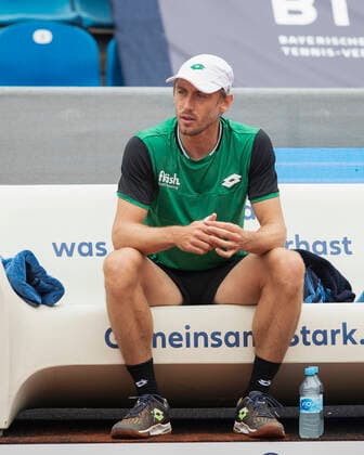 John Millman sits on bench during break Tennis BMW Open 2021 ATP MTTC Iphitos Munich Germany 1 May 2021 Copyright: xJuergenxHasenkopfx
