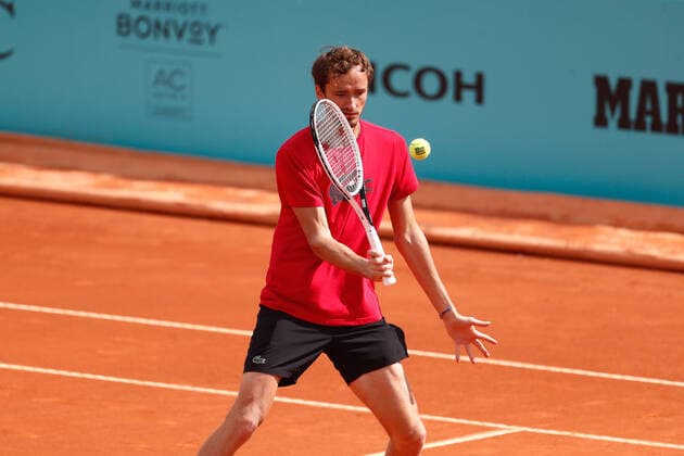 May 1, 2021, MADRID, MADRID, SPAIN: Daniil Medvedev of Russia in action during his practice session for the ATP, Tennis Herren Masters 1000 - Mutua Madrid Open 2021 at La Caja Magica on May 1, 2021 in Madrid, Spain. MADRID SPAIN - ZUMAa181 20210501_zaa_a181_012 Copyright: xOscarxJ.xBarrosox