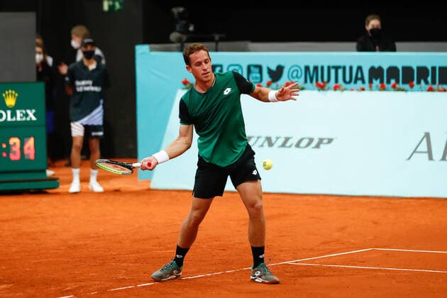 May 1, 2021, MADRID, MADRID, SPAIN: Roberto Carballes Baena of Spain in action during his Men s Singles Qualifying match against Emil Ruusuvuori of Finland on the ATP, Tennis Herren Masters 1000 - Mutua Madrid Open 2021 at La Caja Magica on May 1, 2021 in Madrid, Spain. MADRID SPAIN - ZUMAa181 20210501_zaa_a181_024 Copyright: xOscarxJ.xBarrosox