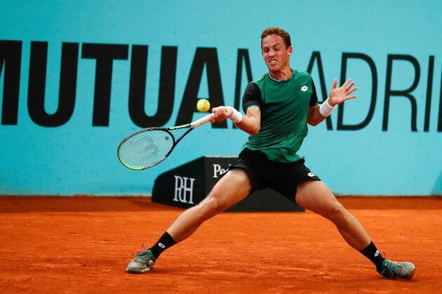 May 1, 2021, MADRID, MADRID, SPAIN: Roberto Carballes Baena of Spain in action during his Men s Singles Qualifying match against Emil Ruusuvuori of Finland on the ATP, Tennis Herren Masters 1000 - Mutua Madrid Open 2021 at La Caja Magica on May 1, 2021 in Madrid, Spain. MADRID SPAIN - ZUMAa181 20210501_zaa_a181_025 Copyright: xOscarxJ.xBarrosox