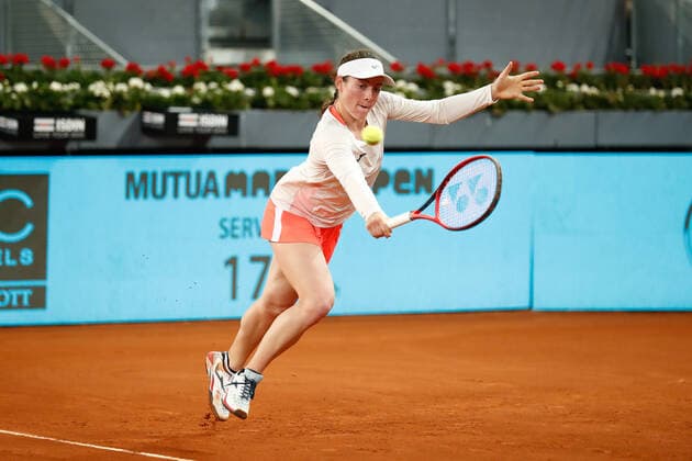 May 1, 2021, MADRID, MADRID, SPAIN: Tamara Zidansek of Slovenia in action during her Women s Singles match, second round, against Ashleigh Barty of Australia on the WTA, Tennis Damen 1000 - Mutua Madrid Open 2021 at La Caja Magica on May 1, 2021 in Madrid, Spain. MADRID SPAIN - ZUMAa181 20210501_zaa_a181_030 Copyright: xOscarxJ.xBarrosox