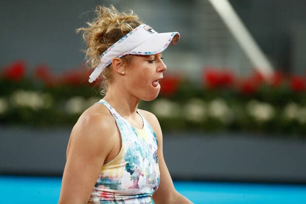 May 1, 2021, MADRID, MADRID, SPAIN: Laura Siegemund of Germany in action during her Women s Singles match, second round, against Iga Swiatek of Poland on the WTA, Tennis Damen 1000 - Mutua Madrid Open 2021 at La Caja Magica on May 1, 2021 in Madrid, Spain. MADRID SPAIN - ZUMAa181 20210501_zaa_a181_095 Copyright: xOscarxJ.xBarrosox