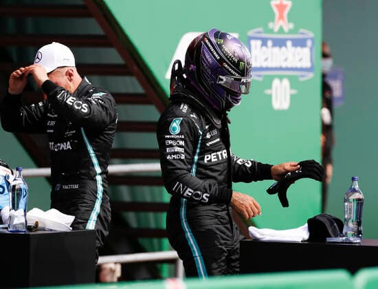 77 Valtteri Bottas FIN, Mercedes AMG Petronas F1 Team , 44 Lewis Hamilton GBR, Mercedes AMG Petronas F1 Team , F1 Grand Prix of Portugal at Autodromo Internacional do Algarve on May 1, 2021 in Portimao, Portugal Photo by HOCH ZWEI Portimao Portugal