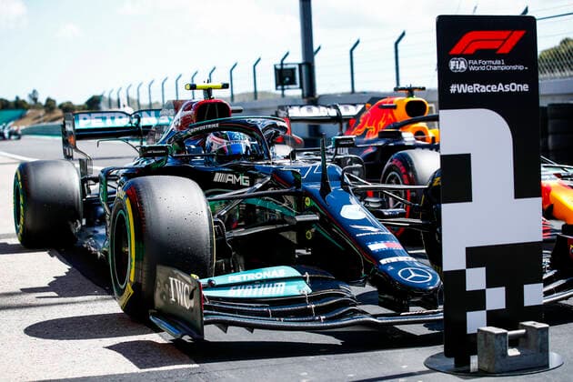 BOTTAS Valtteri (fin), Mercedes AMG F1 GP W12 E Performance on pole during the Formula 1 Heineken Grande PrŽmio de Portugal 2021 from April 30 to May 2, 2021 on the Algarve International Circuit, in Portimao, Portugal FORMULE 1 : Grand Prix du Portugal - Essais et Qualification - Portimao - 01 05 2021 DPPI Panoramic  _B2_0607