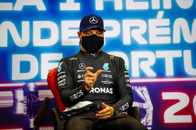 press conference, PK, Pressekonferenz BOTTAS Valtteri (fin), Mercedes AMG F1 GP W12 E Performance, portrait during the Formula 1 Heineken Grande PrŽmio de Portugal 2021 from April 30 to May 2, 2021 on the Algarve International Circuit, in Portimao, Portugal FORMULE 1 : Grand Prix du Portugal - Essais et Qualification - Portimao - 01 05 2021 DPPI Panoramic  _B2_0834