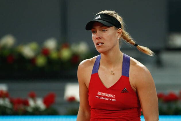 May 1, 2021, MADRID, MADRID, SPAIN: Angelique Kerber of Germany in action during her Women s Singles match, second round, against Petra Kvitova of Czech Republic on the WTA, Tennis Damen 1000 - Mutua Madrid Open 2021 at La Caja Magica on May 1, 2021 in Madrid, Spain. MADRID SPAIN - ZUMAa181 20210501_zaa_a181_118 Copyright: xOscarxJ.xBarrosox