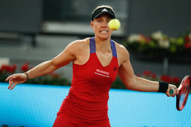May 1, 2021, MADRID, MADRID, SPAIN: Angelique Kerber of Germany in action during her Women s Singles match, second round, against Petra Kvitova of Czech Republic on the WTA, Tennis Damen 1000 - Mutua Madrid Open 2021 at La Caja Magica on May 1, 2021 in Madrid, Spain. MADRID SPAIN - ZUMAa181 20210501_zaa_a181_119 Copyright: xOscarxJ.xBarrosox