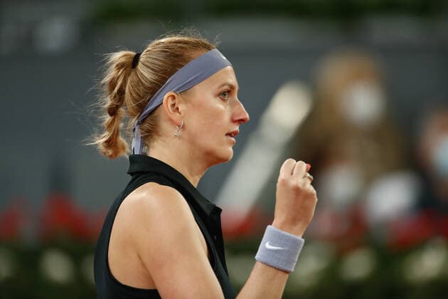 May 1, 2021, MADRID, MADRID, SPAIN: Petra Kvitova of Czech Republic in action during her Women s Singles match, second round, against Angelique Kerber of Germany on the WTA, Tennis Damen 1000 - Mutua Madrid Open 2021 at La Caja Magica on May 1, 2021 in Madrid, Spain. MADRID SPAIN - ZUMAa181 20210501_zaa_a181_127 Copyright: xOscarxJ.xBarrosox