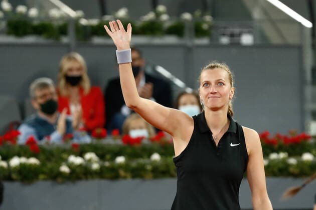 May 1, 2021, MADRID, MADRID, SPAIN: Petra Kvitova of Czech Republic celebrates after winning her Women s Singles match, second round, against Angelique Kerber of Germany on the WTA, Tennis Damen 1000 - Mutua Madrid Open 2021 at La Caja Magica on May 1, 2021 in Madrid, Spain. MADRID SPAIN - ZUMAa181 20210501_zaa_a181_136 Copyright: xOscarxJ.xBarrosox