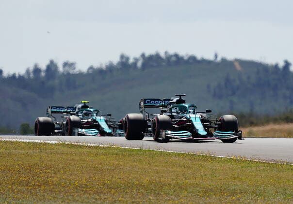 FORMULA 1 HEINEKEN PORTUGUESE GRAND PRIX 2021 01 05 2021, Autodromo Internacional do Algarve, Portimao, FORMULA 1 HEINEKEN PORTUGUESE GRAND PRIX 2021,in picture Lance Stroll CAN 18 , Aston Martin Cognizant Formula One Team, Sebastian Vettel DEU 5 , Aston Martin Cognizant Formula One Team nordphotoxGmbHx xBratic nph00250