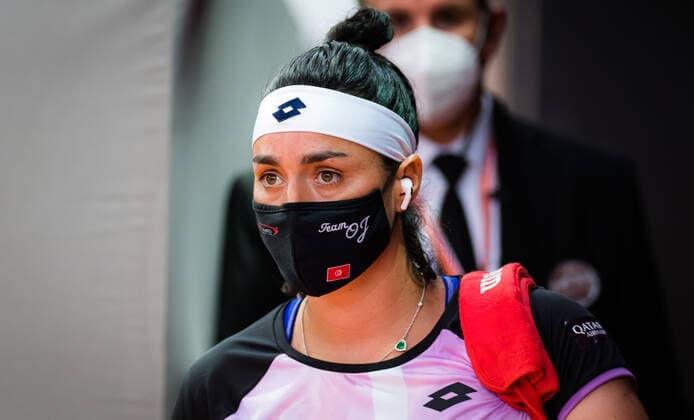 May 1, 2021, MADRID, MADRID, SPAIN: Ons Jabeur of Tunisia in action during her second-round match at the 2021 Mutua Madrid Open WTA, Tennis Damen 1000 tournament against Sloane Stephens of the United States MADRID SPAIN - ZUMAa181 20210501_zaa_a181_196 Copyright: xRobxPrangex