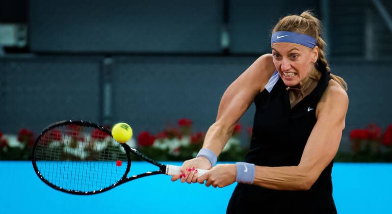 May 1, 2021, MADRID, MADRID, SPAIN: Petra Kvitova of the Czech Republic in action during her second-round match at the 2021 Mutua Madrid Open WTA, Tennis Damen 1000 tournament against Angelique Kerber of Germany MADRID SPAIN - ZUMAa181 20210501_zaa_a181_211 Copyright: xRobxPrangex