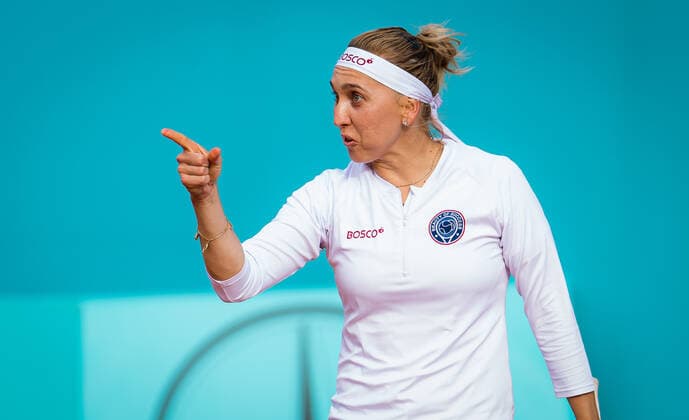 May 1, 2021, MADRID, MADRID, SPAIN: Elena Vesnina of Russia playing doubles at the 2021 Mutua Madrid Open WTA, Tennis Damen 1000 tournament MADRID SPAIN - ZUMAa181 20210501_zaa_a181_289 Copyright: xRobxPrangex