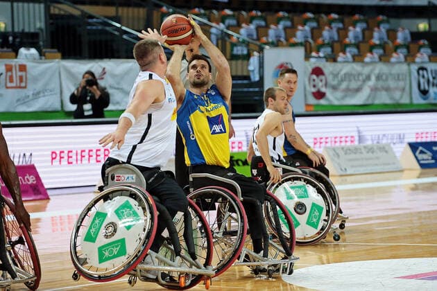 01 05 2021, xovx, wheelchair basketball champions cup 2021, semifinals, CD Ilunion Madrid RSV Lahn Dill v l Dominik Mosler RSV Lahn Dill , Bill Latham CD Ilunion Madrid Wetzlar Rittal Arena Hesse Germany EN