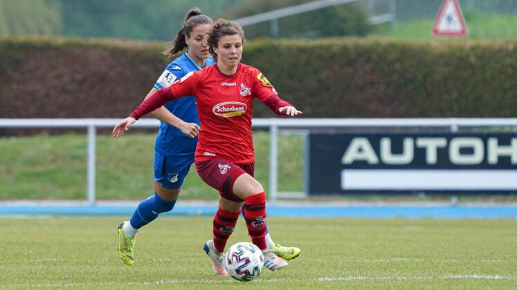 v li Selina Vobian TSG II, 11 , Anja Pfluger Cologne, 20 , Action, Action, Game Scene, 02 05 2021, Sinsheim Germany , Football, 2 Women Bundesliga South, TSG 1899 Hoffenheim II U20 1 FC Cologne, DFB DFL REGULATIONS PROHIBIT ANY USE OF PHOTOGRAPHS AS IMAGE SEQUENCES AND OR QUASI VIDEO xozx