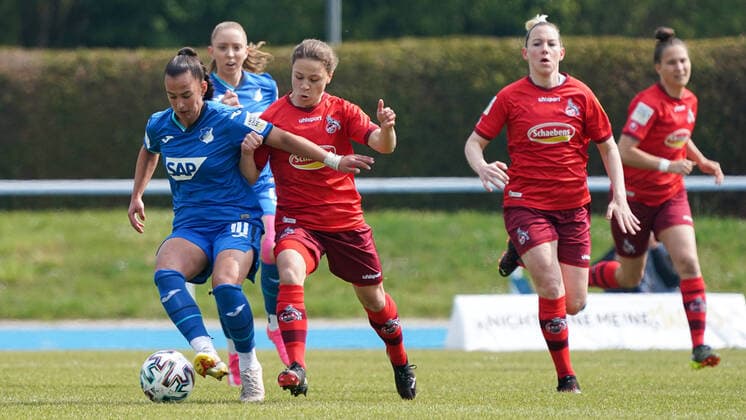 v li Meryem Cennet Cal TSG II, 10 , Alicia Gudorf Köln, 12 , duel, tackle, tackling, dynamic, action, action, 02 05 2021, Sinsheim Germany , Football, 2 Frauen Bundesliga Süd, TSG 1899 Hoffenheim II U20 1 FC Köln, DFB DFL REGULATIONS PROHIBIT ANY USE OF PHOTOGRAPHS AS IMAGE SEQUENCES AND OR QUASI VIDEO xozx