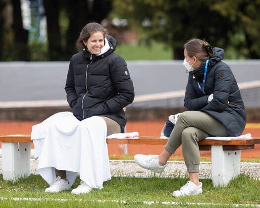 BMW Open2021 Feature, Julia Goerges sits on a bench as a spectator during a match of friend Wesley Koolhof Tennis BMW Open 2021 ATP MTTC Iphitos Munich Germany 2 May 2021 Copyright: xJuergenxHasenkopfx