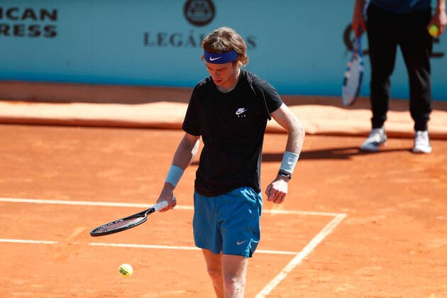 May 2, 2021, MADRID, MADRID, SPAIN: Andrey Rublev of Russia in action during his practice session for the ATP, Tennis Herren Masters 1000 - Mutua Madrid Open 2021 at La Caja Magica on May 2, 2021 in Madrid, Spain. MADRID SPAIN - ZUMAa181 20210502_zaa_a181_013 Copyright: xOscarxJ.xBarrosox
