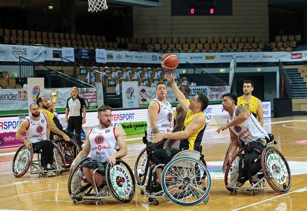 02 05 2021, xovx, Wheelchair Basketball Champions Cup 2021, 3rd place match, , Bidaideak Bilbao BSR CD Ilunion Madrid v l Jordi Ruiz Bidaideak Bilbao BSR , Pablo Zarzuela CD Ilunion Madrid , Jannik Blair Bidaideak Bilbao BSR , Luis Jasso Bidaideak Bilbao BSR , Jake Williams CD Ilunion Madrid , Jhon Hernandez Bidaideak Bilbao BSR , Bill Latham CD Ilunion Madrid Wetzlar Rittal Arena Hessen Germany EN