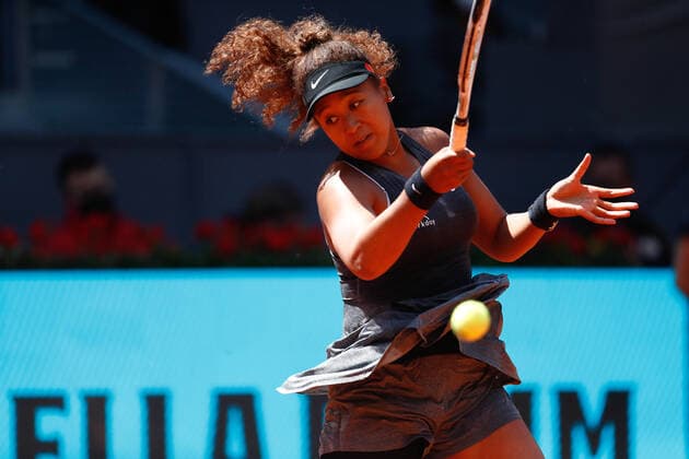 May 2, 2021, MADRID, MADRID, SPAIN: Naomi Osaka of Japan in action during his Women s Singles match, second round, against Karolina Muchova of Czech Republic on the WTA, Tennis Damen 1000 - Mutua Madrid Open 2021 at La Caja Magica on May 2, 2021 in Madrid, Spain. MADRID SPAIN - ZUMAa181 20210502_zaa_a181_051 Copyright: xOscarxJ.xBarrosox