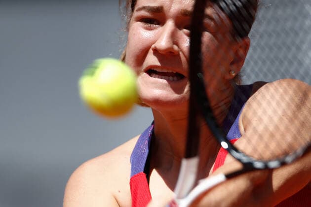 May 2, 2021, MADRID, MADRID, SPAIN: Karolina Muchova of Czech Republic in action during his Women s Singles match, second round, against Naomi Osaka of Japan on the WTA, Tennis Damen 1000 - Mutua Madrid Open 2021 at La Caja Magica on May 2, 2021 in Madrid, Spain. MADRID SPAIN - ZUMAa181 20210502_zaa_a181_059 Copyright: xOscarxJ.xBarrosox
