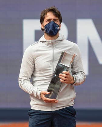 Winner Nikoloz Basilashvili GEO with Corona Mask and Trophy, Mens Singles, Award Ceremony, Presentation Tennis BMW Open 2021 ATP MTTC Iphitos Munich Germany 2 May 2021 Copyright: xJuergenxHasenkopfx