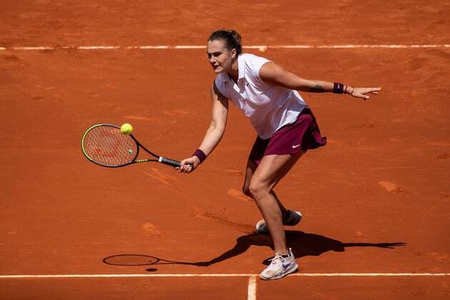 Bulgarian Aryna Sabalenka in action against Russian Daria Kasatkina during their Mutua Madrid Open tennis tournament s game at Caja Magica tennis complex in Madrid, Spain, 02 May 2021. Mutua Madrid Open !ACHTUNG: NUR REDAKTIONELLE NUTZUNG!  Copyright: xRodrigoxJimenezx GRAF7544 20210502-637555718555684798