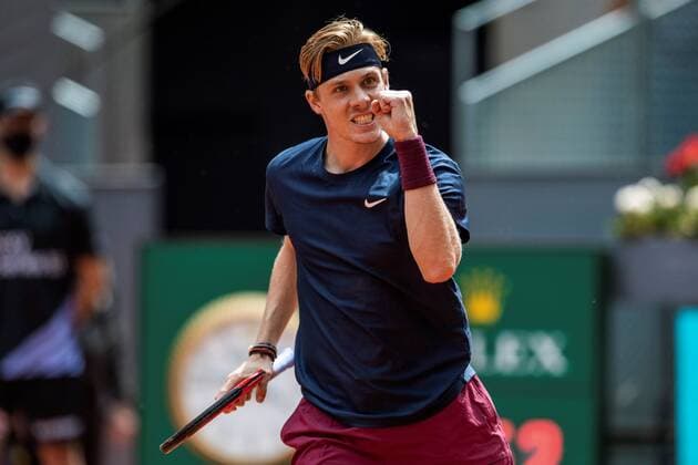 Canadian Denis Shapovalov in action against Dusan Lajovic of Serbia during their Mutua Madrid Open tennis tournament s game at Caja Magica tennis complex in Madrid, Spain, 02 May 2021. Mutua Madrid Open !ACHTUNG: NUR REDAKTIONELLE NUTZUNG!  Copyright: xRodrigoxJimenezx GRAF7668 20210502-637555730011297919