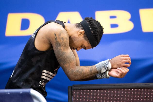 BARMER 2 Basketball Bundesliga ProA Playoff Matchday 6 Season 2020 2021 on 02 5 2021 Rostock Seawolves vs Science City Jena Kasey Hill Jena deeply disappointed after missing out on promotion, following 104 107 loss in Rostock, Portrait Stadthalle Rostock