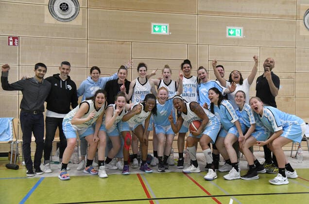 Promotion match to the 1 Basketball Bundesliga of the women Capitol Bascats Qool Sharks Würzburg 02 05 2021 Final cheer Bascats HM