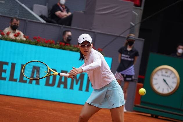 Saisai Zheng CHN vs Simona Halep ROU Durning Match WTA 1000 Mutua Madrid Open 2021 at La Caja Magica, Sunday May 02, 2021 Cordon Press  xx xx
