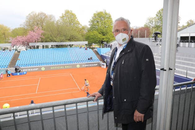 Tennis BMW Open 2021 at the MTTC Iphitos in Munich Final Minister of the Interior Joachim Hermann as a spectator at the BMW Open Munich Bavaria Germany facility of the MTTC Iphitos.