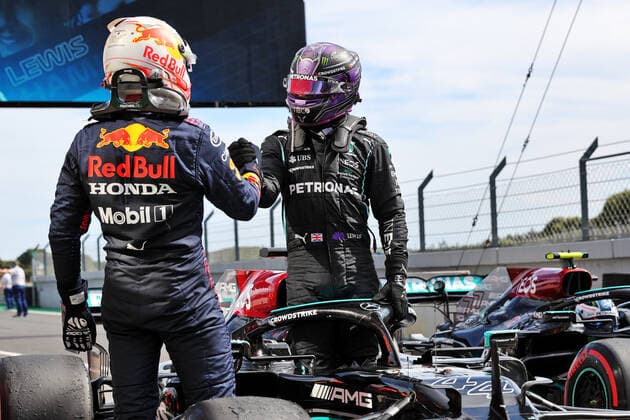 F1 Grand Prix of Portugal 33 Max Verstappen (NED, Red Bull Racing), 44 Lewis Hamilton (GBR, Mercedes-AMG Petronas F1 Team), F1 Grand Prix of Portugal at Autodromo Internacional do Algarve on May 02, 2021 in Portimao, Portugal. (Photo by xpbimages.com XPB Images FIA Pool via HOCH ZWEI) Portimao Portugal Poolfoto HOCH ZWEI Pool XPB Images ,EDITORIAL USE ONLY