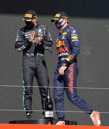 FORMULA 1 HEINEKEN PORTUGUESE GRAND PRIX 2021 02 05 2021, Autodromo Internacional do Algarve, Portimao, FORMULA 1 HEINEKEN PORTUGUESE GRAND PRIX 2021,in the picture 3 place for Valtteri Bottas FIN 77 , Mercedes AMG Petronas Formula One Team, 2 place for Max Verstappen NEL 33 , Red Bull Racing Honda nordphotoxGmbHx xBratic nph00250