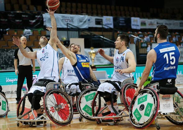 02 05 2021, xovx, Wheelchair Basketball Champions Cup 2021, Final, , RSB Thuringia Bulls RSV Lahn Dill v l Vahid Gholamazad RSB Thuringia Bulls , Andre Bienek RSB Thuringia Bulls , Steve Serio RSV Lahn Dill , Aliaksandr Halouski RSB Thuringia Bulls , Michael Auprince RSV Lahn Dill Wetzlar Rittal Arena Hessen Germany EN