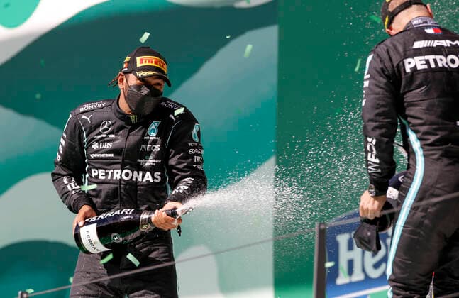 44 Lewis Hamilton GBR, Mercedes AMG Petronas F1 Team , 77 Valtteri Bottas FIN, Mercedes AMG Petronas F1 Team , F1 Grand Prix of Portugal at Autodromo Internacional do Algarve on May 2, 2021 in Portimao, Portugal Photo by HOCH ZWEI Portimao Portugal