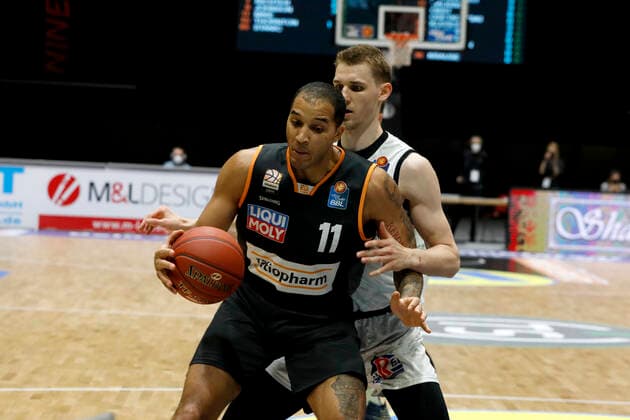 02 05 2021, easyCredit Basketball Bundesliga, BBL, season 2020 2021, men, Chemnitz Niners Ratiopharm Ulm Isaiah Wilkins, Ratiopharm Ulm Chemnitz Fair Chemnitz Saxony Germany