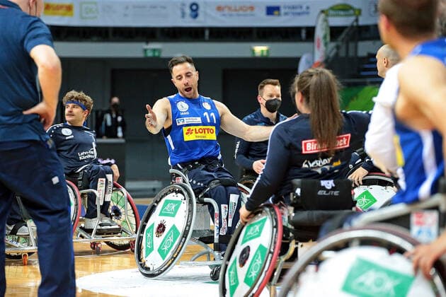 02 05 2021, xovx, Wheelchair Basketball Champions Cup 2021, Final, , RSB Thuringia Bulls RSV Lahn Dill RSV Lahn Dill wins the Champions League after a 71 67 victory over the Thuringia Bulls, center Steve Serio RSV Lahn Dill Wetzlar Rittal Arena Hesse Germany EN